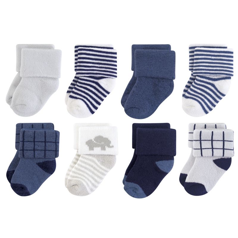Touched by Nature Baby Boy Organic Cotton Socks, Blue Elephant, 1 of 3