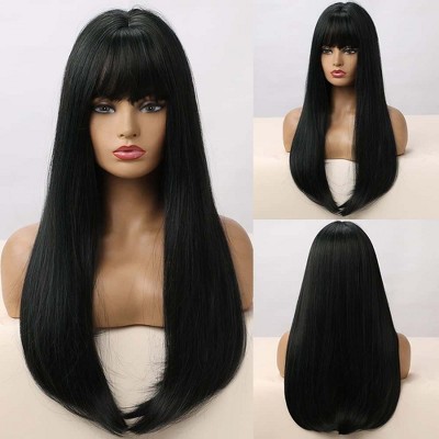 Jessie's Wig 24 Inch Straight Wig With Bangs Wig Synthetic Wig Black 1 Pc/Pack