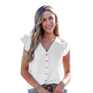 Women's Elegant Ruffled Cap Sleeve Button-Down Top - Cupshe - 1 of 4