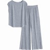 Ekouaer 2 Piece Lounge Sets for Women Matching Summer Outfits Casual Ribbed Knit Cap Sleeve Wide Leg Pants Sets - 3 of 4