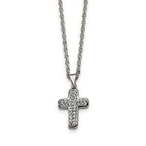 Black Bow Jewelry Stainless Steel Small Crystal Cross Necklace with CZ - 22 Inch - 1 of 4