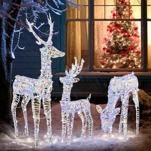 VINGLI Lighted Reindeer Christmas Decoration, 3-Piece Deer Family Set with Pre-lit 270 LED, Christmas Deers , Plug-in, Iridescent - 1 of 4