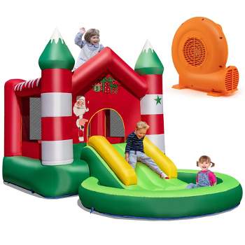 Costway Christmas-Theme Inflatable Bounce House w/ 550W Blower Christmas Gift for Kids