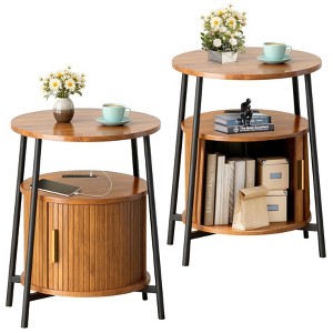 TiramisuBest End Tables Side Table with Storage,Nightstand with Charging Station,Bedside Tables for Living Bedroom Sofa Couch,Yellow Walnut - 1 of 4