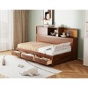 Twin Size Daybed with Storage Drawers and Built-in Shelf, Bed with Upholstered Backrest and USB Ports, Wood Finish-Baofuwish - 3 of 4