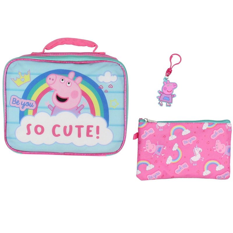 Peppa Pig Backpack Lunch Box Drawstring Bag Keychain Pencil Case 5 Piece Set Multicoloured, 5 of 7