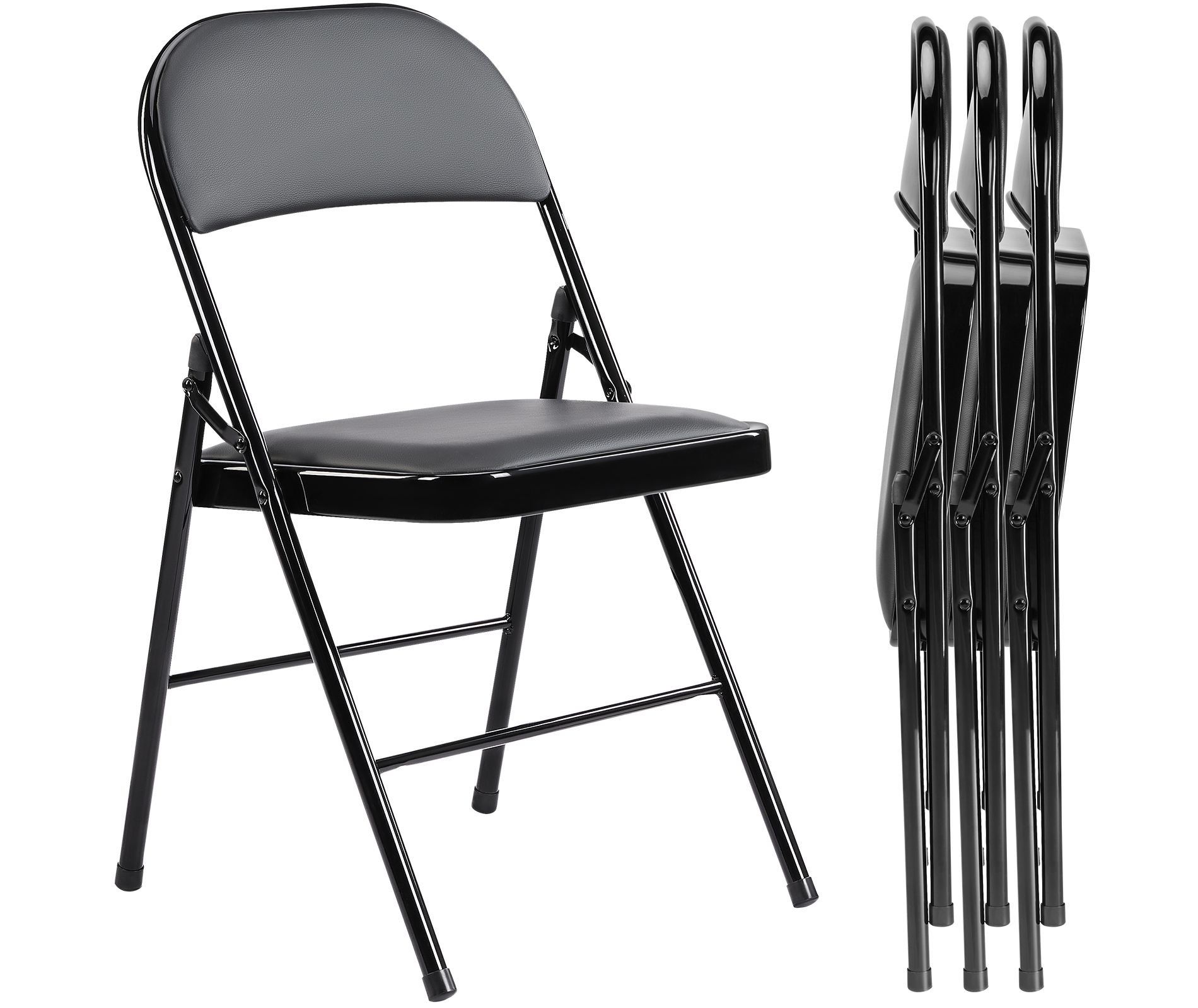 Gulches Folding Chair, Leather Padded Folding Chairs, Easy to Use and Store, Outdoor and Indoor, for Home, Office, Party, Comfy, Black
