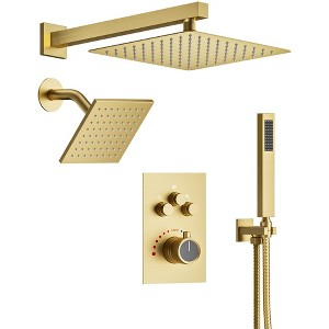 YAWWALK Thermostatic 7-Spray Shower System with Hand Shower, Wall Mount, 12" and 6", 2.5 GPM, Brushed Nickel (Valve Included) - 1 of 4