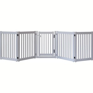 Dynamic Accents Highlander Series Solid Wood Pet Gates are Handcrafted by Amish Craftsman - 32 High - 5 Panel Walk Through - Pumice Grey - 1 of 2
