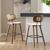 Bekrvio 26" Mid Century Modern Counter Height Bar Stools - Rattan Cane Back, Wood, PU Leather Upholstered for Kitchen Island Dining - 4 of 4