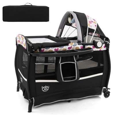 Image of Babyjoy Pack & Play Baby Diaper Changing Table 4 in 1 Portable Foldable with Mattress Carrying Bag Black
