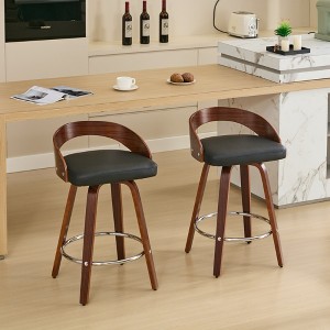 Bar Stools Set of 2, Swivel Bar Height Stools with Low Back, Wood Bar Chairs with Soft Cushion Seat, 25-Inch Seat Height - 1 of 4