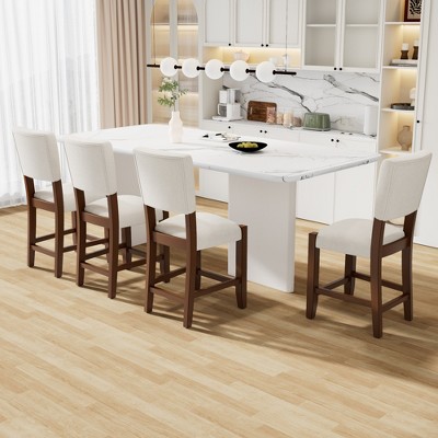 TOAOTBNBO Mid Century Bar Chairs Set of 4, Kitchen Barstools with Solid Wood Legs, Upholstered Stools with Backrest, Off-White