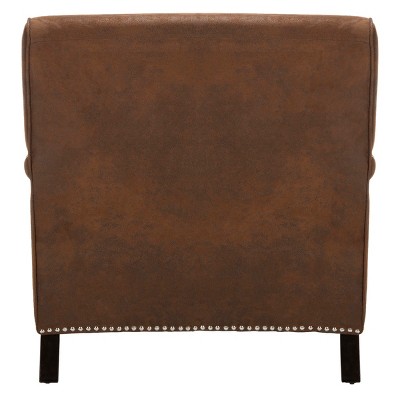 Espresso Birch Wood & Brown Faux Leather Armchair with Casters