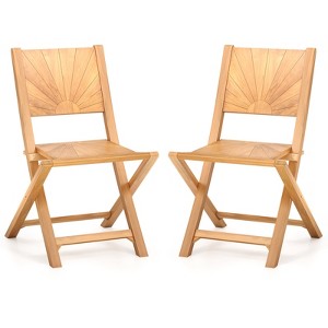 Tangkula 2 PCS Folding Patio Chairs w/ Inclined Backrest Teak Wood Outdoor Dining Chairs - 1 of 4