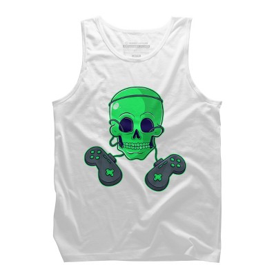 Men's Design By Humans Halloween Skeleton Skull Crossbones Video Gamer By TaiHan Tank Top