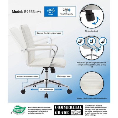 Elevate Chrome Base White Vinyl Task Chair with Fixed Arms