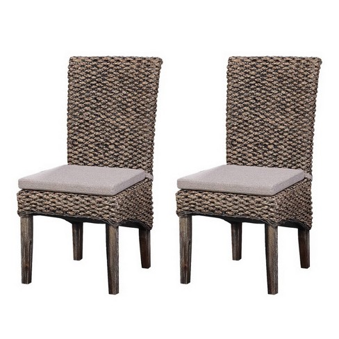 Set of 2 Island Breeze Sea Grass Dining Chairs Brown Treasure Trove Accents