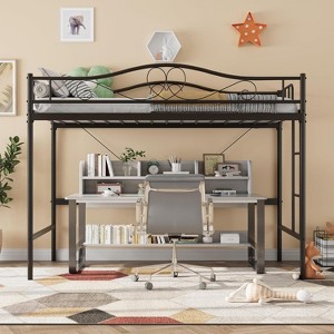 Twin Loft Bed with Adjustable Ladder&Full Safety Guardrail, Loft Bed Twin Heavy-Duty Metal Frame 400 Lbs Weight Capacity,Space Saving - 1 of 4
