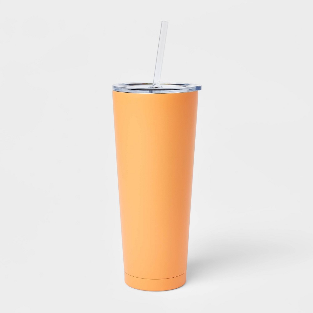 25oz Double Wall Stainless Steel Tumbler with Lid & Straw Sun Orange - Room Essentials