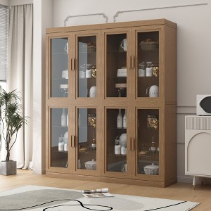 72" High Glass Door Wood Grain Decorative Storage Cabinet Display Cabinet, with Sufficient Space for 12 Shelves - 1 of 4