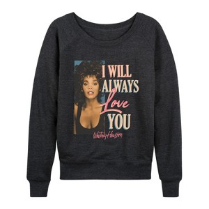 Women's - Whitney Houston - Always Love You Lightweight French Terry Wide Neck Long Sleeve Graphic Shirt - 1 of 4