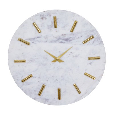 Marble Wall Clock with Gold Accents White - CosmoLiving by Cosmopolitan