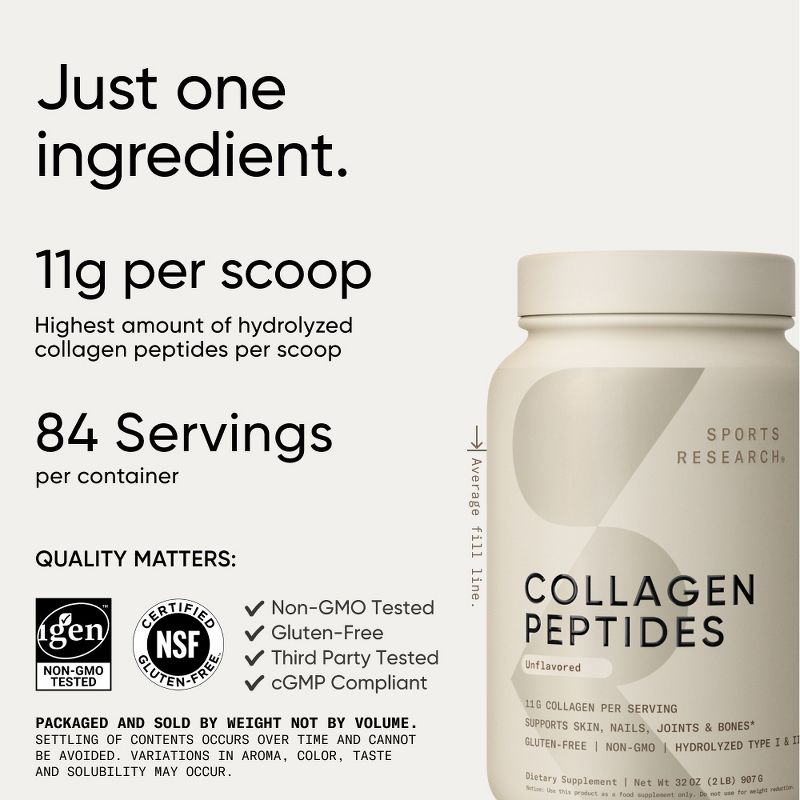 Sports Research Collagen Peptides, Unflavored, 2 lbs (907 g), 4 of 5