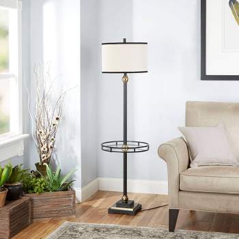 60" The Monroe Silverwood Floor Lamp with Shade and Glass Tray (Includes CFL Light Bulb) Gold/Black - Decor Therapy