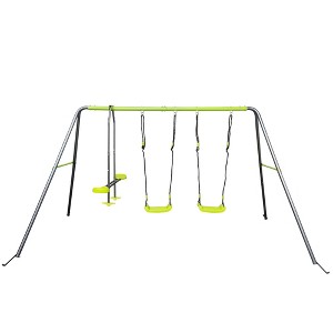NAYSAYE Swing Set Outdoor Safe Plastic Kids Swingset Face to Face Design for Backyard Playground Fun, Lime green, 47.04"*14.96"*6.5" - 1 of 4
