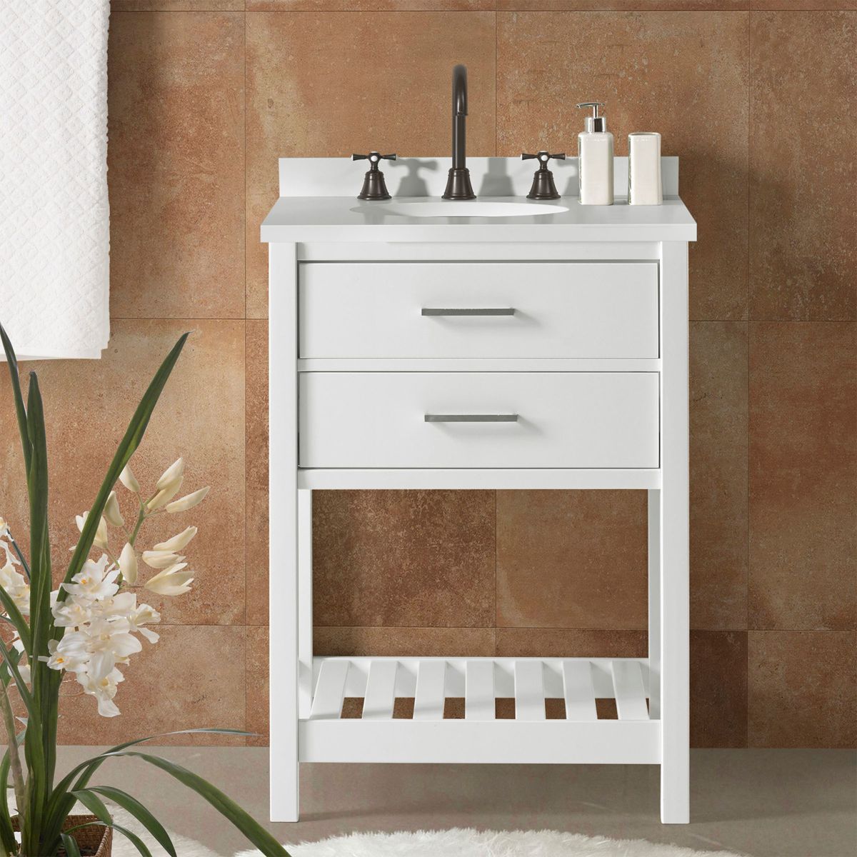 Alaterre Furniture Harrison 24 in. W Vanity Base Cabinet without Top, Bathroom Storage with Soft-Close Drawers, Solid Pine Wood Construction, White - thumbnail 2