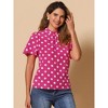INSPIRE CHIC Women's Polka Dots Stand Collar Pleat Keyhole Back Short Flare Sleeve Tops - 3 of 4