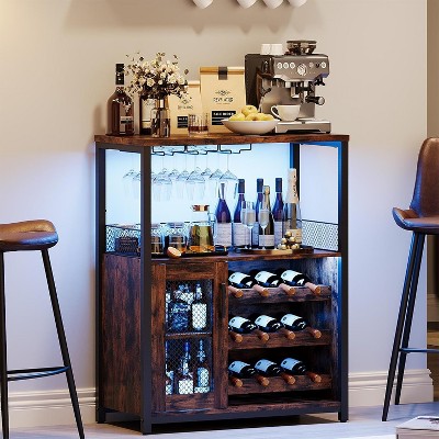36'' Wine Storage Cabinet, Adjustable Shelves, Mesh Door & Baffle Design, Compact Liquor & Coffee Bar Cabinet for Kitchen, Dining Room