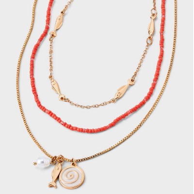 Fish Charms and Pearl Droplet Quartz Multi-Strand Necklace - Universal Thread™ Pink