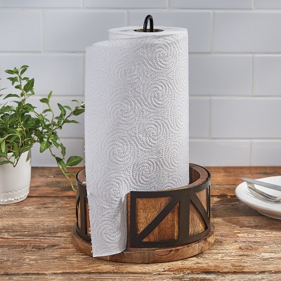 Industrial Farmhouse Wood and Metal Paper Towel Holder