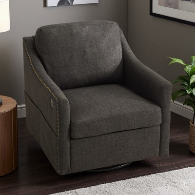 Upholstered Swivel Armchair with USB Port and Storage Pocket
