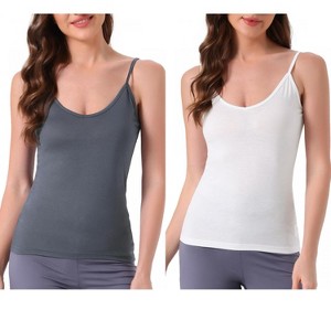 INSPIRE CHIC Women's 2 Pcs Camisole Scoop Neck Sleeveless Tank Undershirt Spaghetti-Strap Pajama Tops - 1 of 4