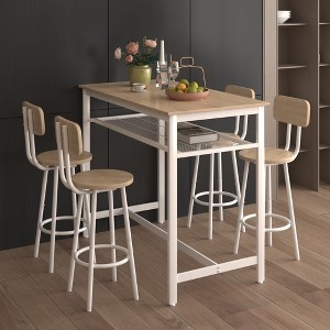 5-Piece Bar Height Dining Set with 4 Chairs and Storage Space - 1 of 4