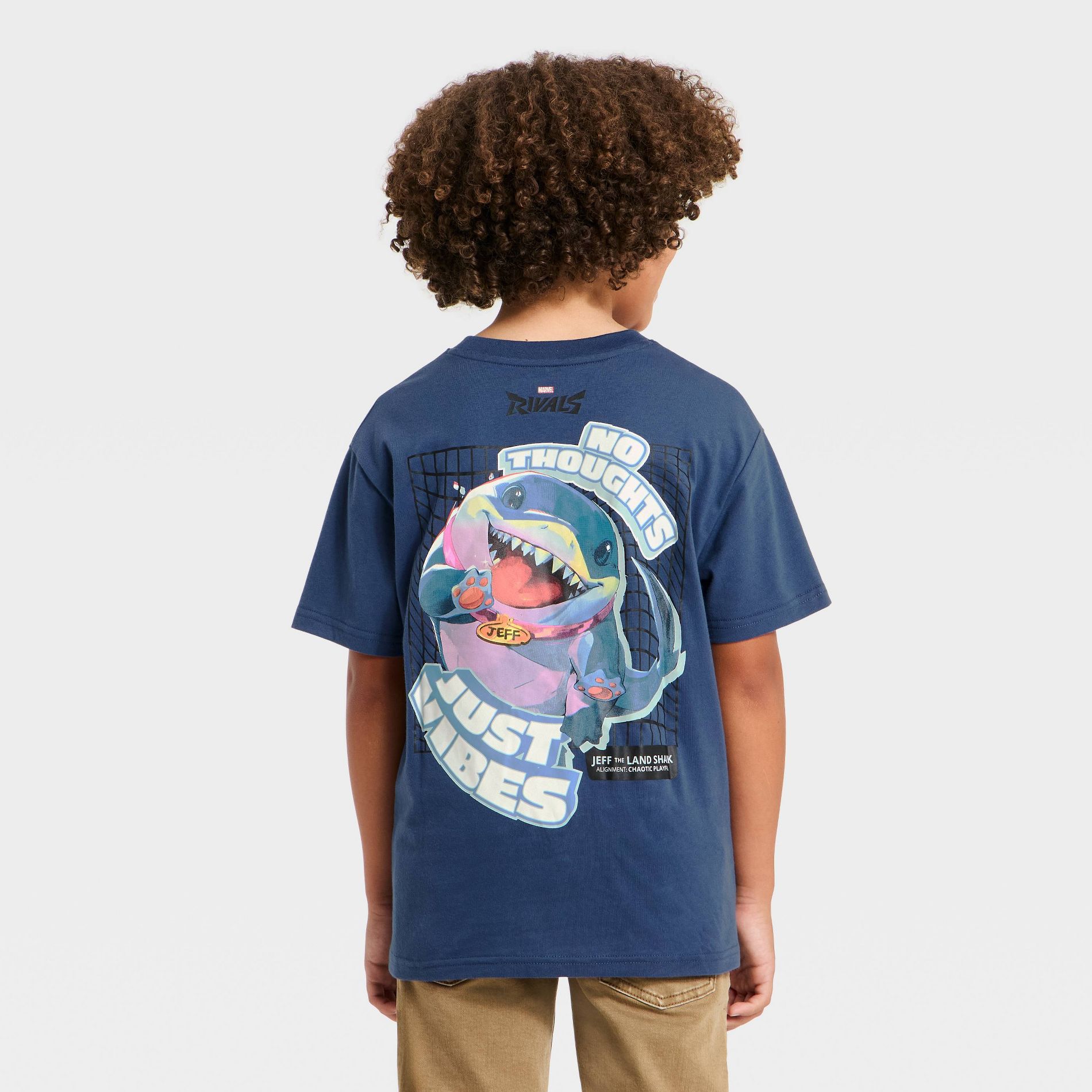 Boys' Marvel Versus Jeff the Land Shark Oversized Front and Back Graphic Short Sleeve T-Shirt - Navy Blue S