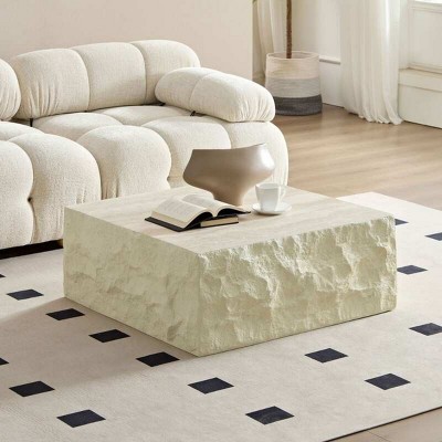 Vintage Square Center Coffee Table,Coffee Table With Fiberglass Tabletop,Living Room Small Space Coffee Table,No Need Assembly-Coolbibila
