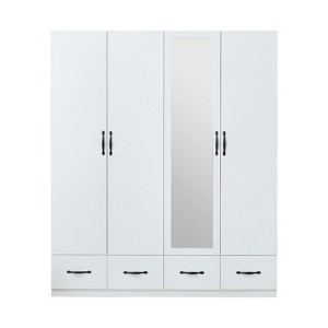 Keloyid White Wood 62.99 in. Armoire with 4 Drawers, 3 Shelves and Hanging Rails - 1 of 4