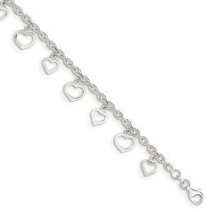 Black Bow Jewelry Sterling Silver 2.5mm Cable Chain And Dangling Open Heart Anklet, 9 In - 1 of 4
