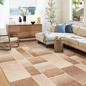 Machine Washable Living Room Rugs 8x10 Large Geometric Floor Cover with Non-Slip Backing, Stain-Resistant Low Pile Indoor Mat, Plaid Accent Rugs - 1 of 4