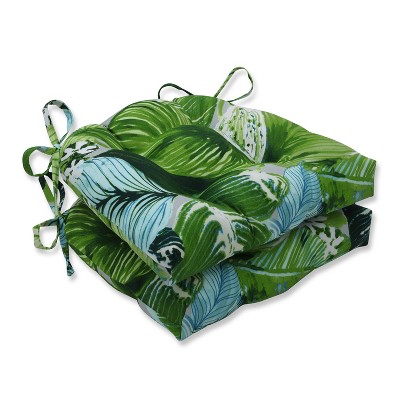 2pk Lush Leaf Jungle Reversible Chair Pads Green - Pillow Perfect