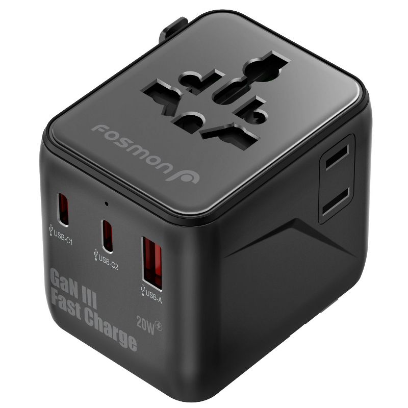 Fosmon 20W Universal Travel Adapter International Power Adapter Europe, Worldwide Charger with USB Type C, European Travel Adapter Plug for US EU UK