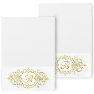 Linum Home Textiles 100% Turkish Cotton MONICA Gold Thread 2PC Embellished Bath Towel Set - 1 of 3