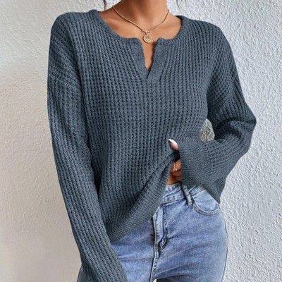 Womens Sweater V Neck Long Sleeve Pullover Knit Sweater