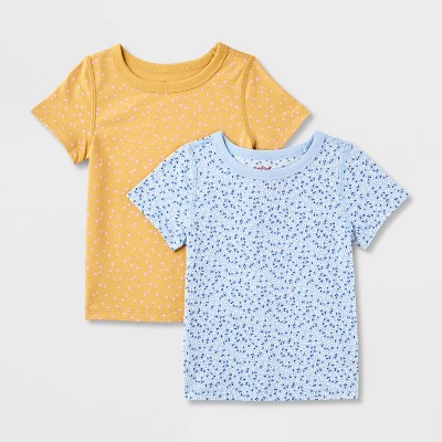 Girls' Adaptive 2pk Short Sleeve T-Shirt - Cat & Jack™ Light Blue/Yellow
