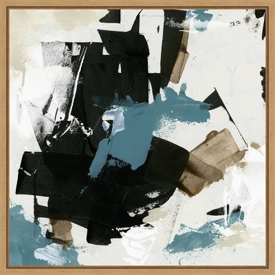 Scraped Teal I Abstract Canvas Art with Maple Frame