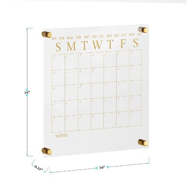 Clear Gold Acrylic Monthly Wall Calendar with Dry Erase Marker